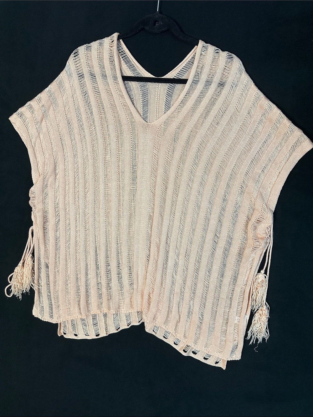 Cupshe Open-Knit V-Neck Tassel Poncho Bathing Suit Cover OS